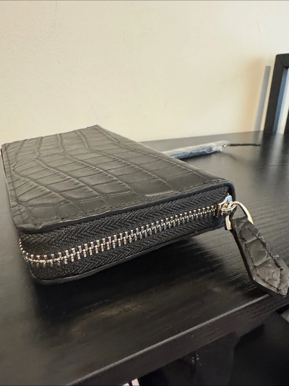Black Croc-Embossed Zip Wallet
